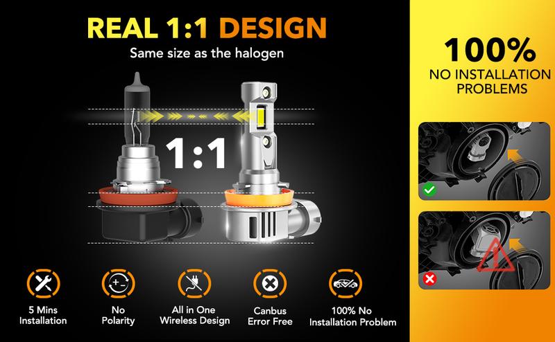 OXILAM 9005 HB3/9006 HB4/H11/H9/H8/9004/9007/9008 H13/9012/H4/H1 LED Bulbs,High/Low Beam Headlight Bulbs,Fog Lights Bulbs, 30000LM Super Bright 6500K Cool White with 120W High-Speed Cooling Fan,No Flicker,IP68,Plug and Play