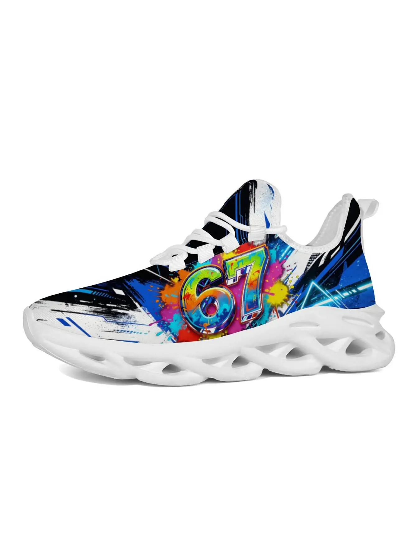Women's Streetwear Sneakers, Graffiti Style Casual Shoes, Digital Print Design, Blue, Trendy Skateboarding Footwear