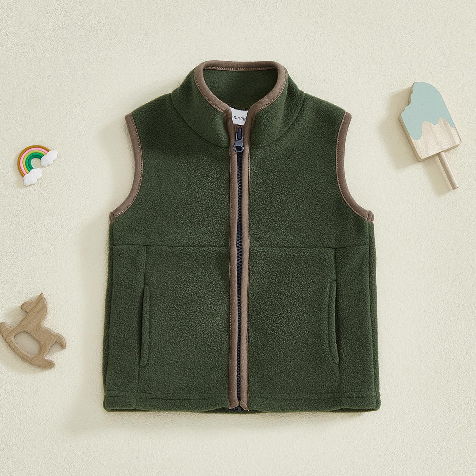 Babamoon Polyester Zip-Up Fleece Vest, Sleeveless Waistcoat for Toddler Baby Boys, Infant Fall Winter Outerwear Jacket Coat