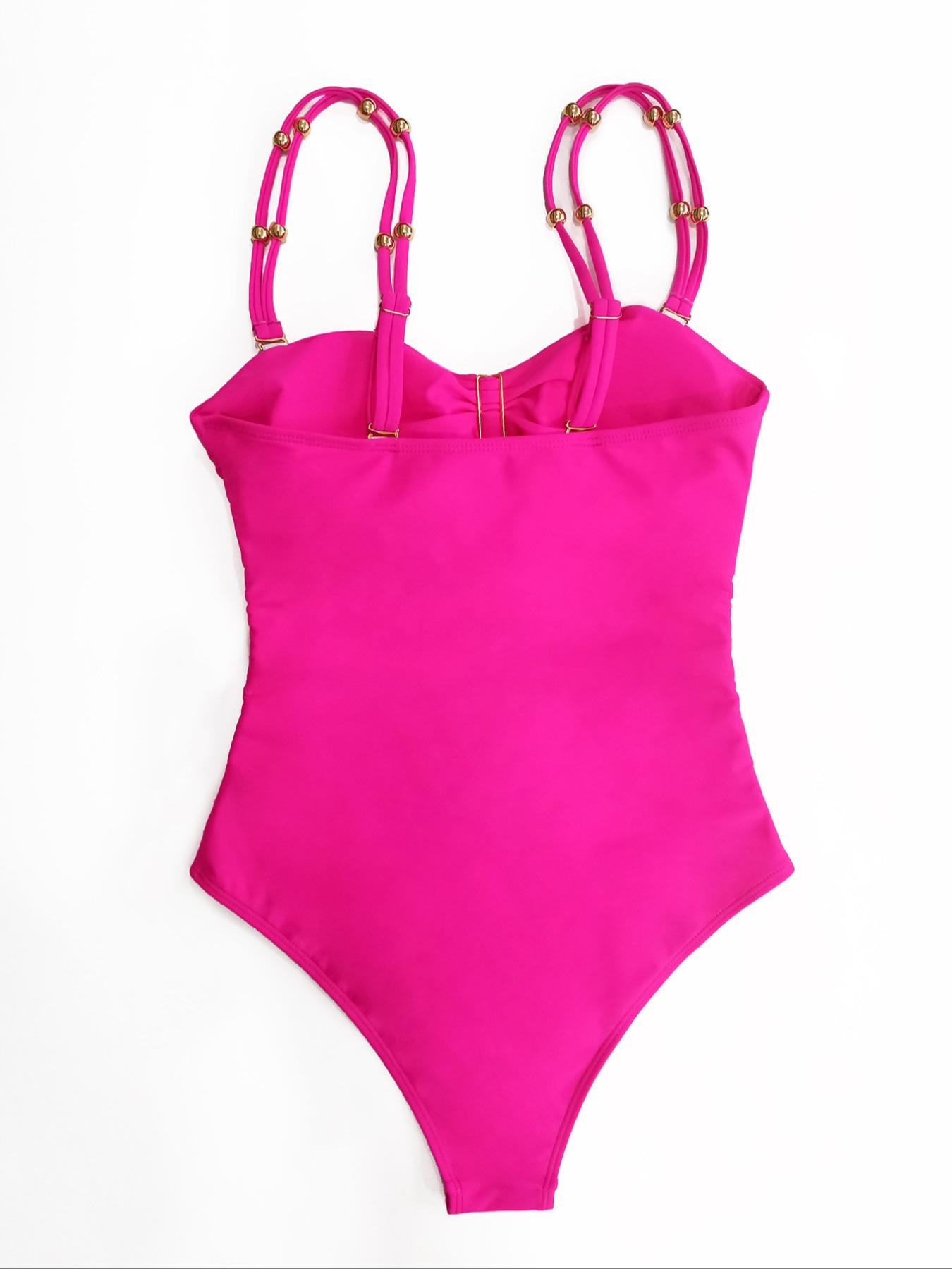 Women's Cut Out Ruched Cami One-piece Swimsuit, Solid Color Sleeveless Swimwear for Beach Holiday Vacation, Ladies Summer Clothes, Women's Swimsuits, Swim Bodysuit