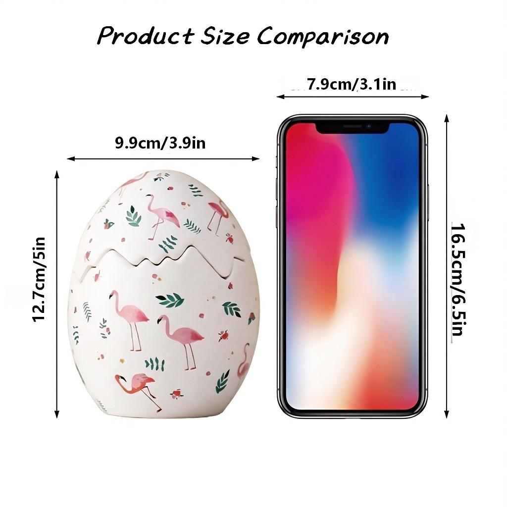 Hand-Painted Ceramic Easter Egg Cookie Jar, Decorative Flamingo Bird Pattern Candy Container, Spring Holiday Kitchen Storage, Home Decoration Gift