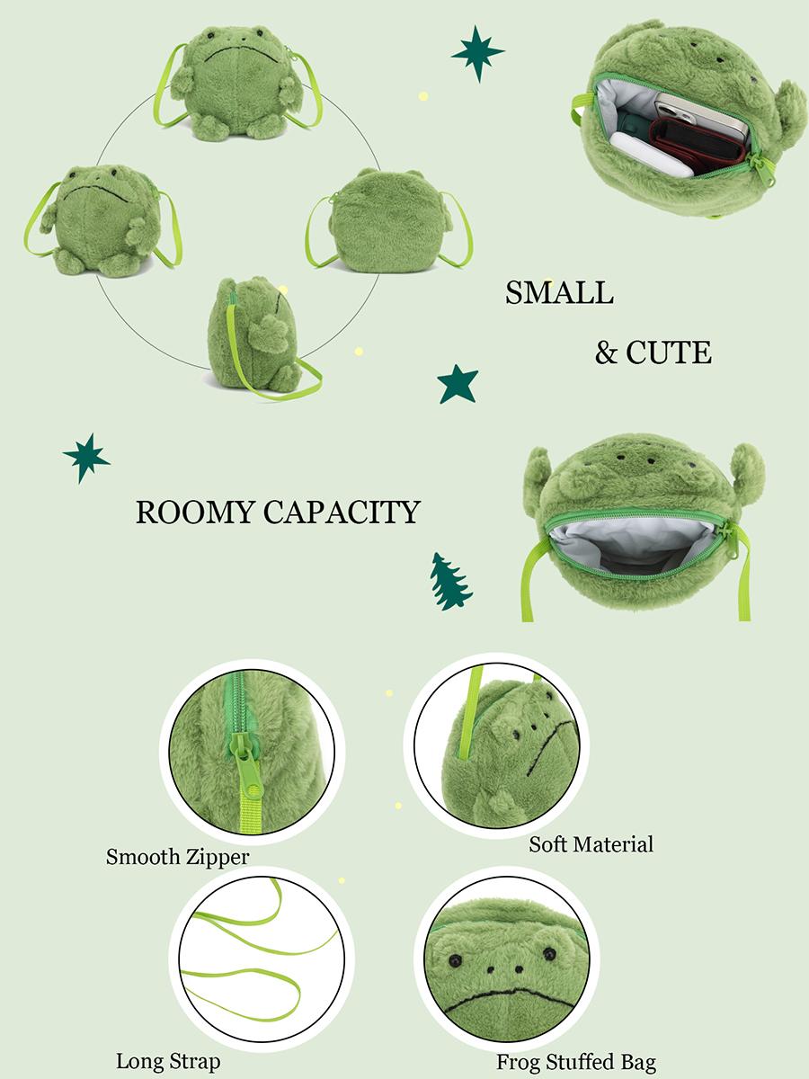 Kawaii Frog Crossbody Bags Cute Animal Plush Purse Small Novelty Shoulder Bag