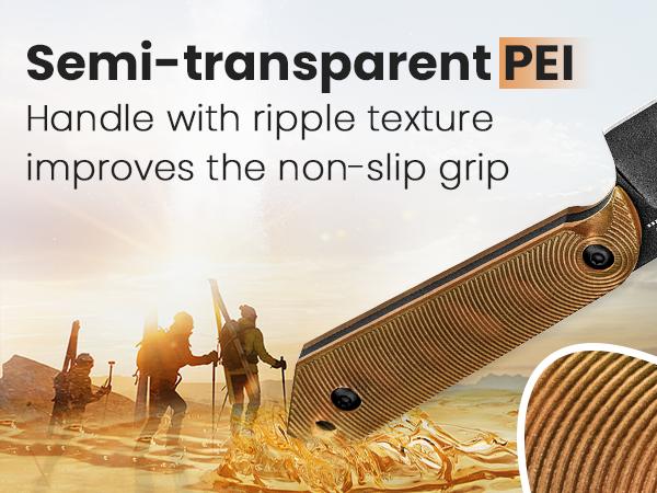 Kizer EDC Harpoon Mini 3V PEI 1040S5 - Redesigned PEI Handle with Ripple Texture Grip & Kydex Sheath for Everyday Carry