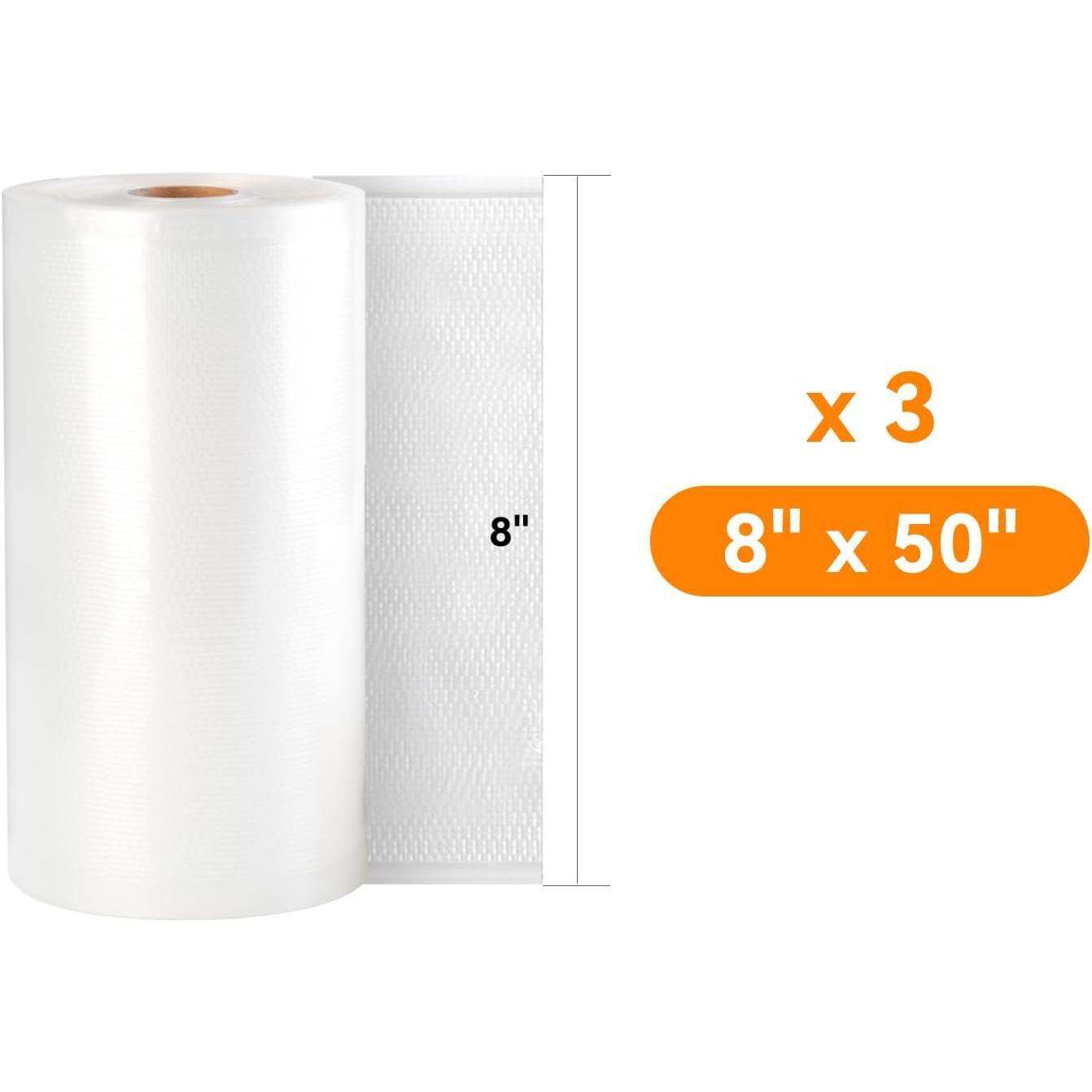 [2024 ] 8" x 50' 3 Rolls, Vacuum Sealer Rolls Bags for ,  for  Storage, Sous Vide and Meal Prep,  Lite
