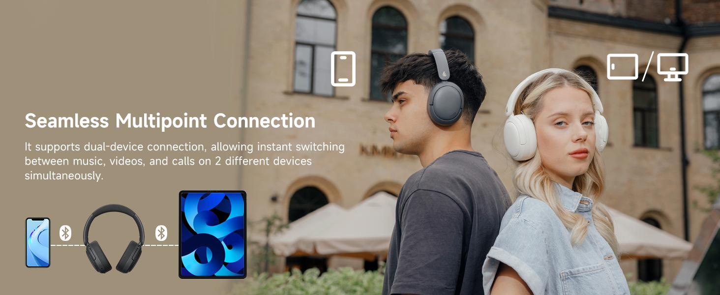 W800BT Pro Hybrid Active Noise Cancelling Headphones - Hi-Res Audio - AI Call Noise Cancellation - 45H Playtime - Fast Charging - Foldable - Wireless Over-Ear Bluetooth 5.4 Headphones - Gray