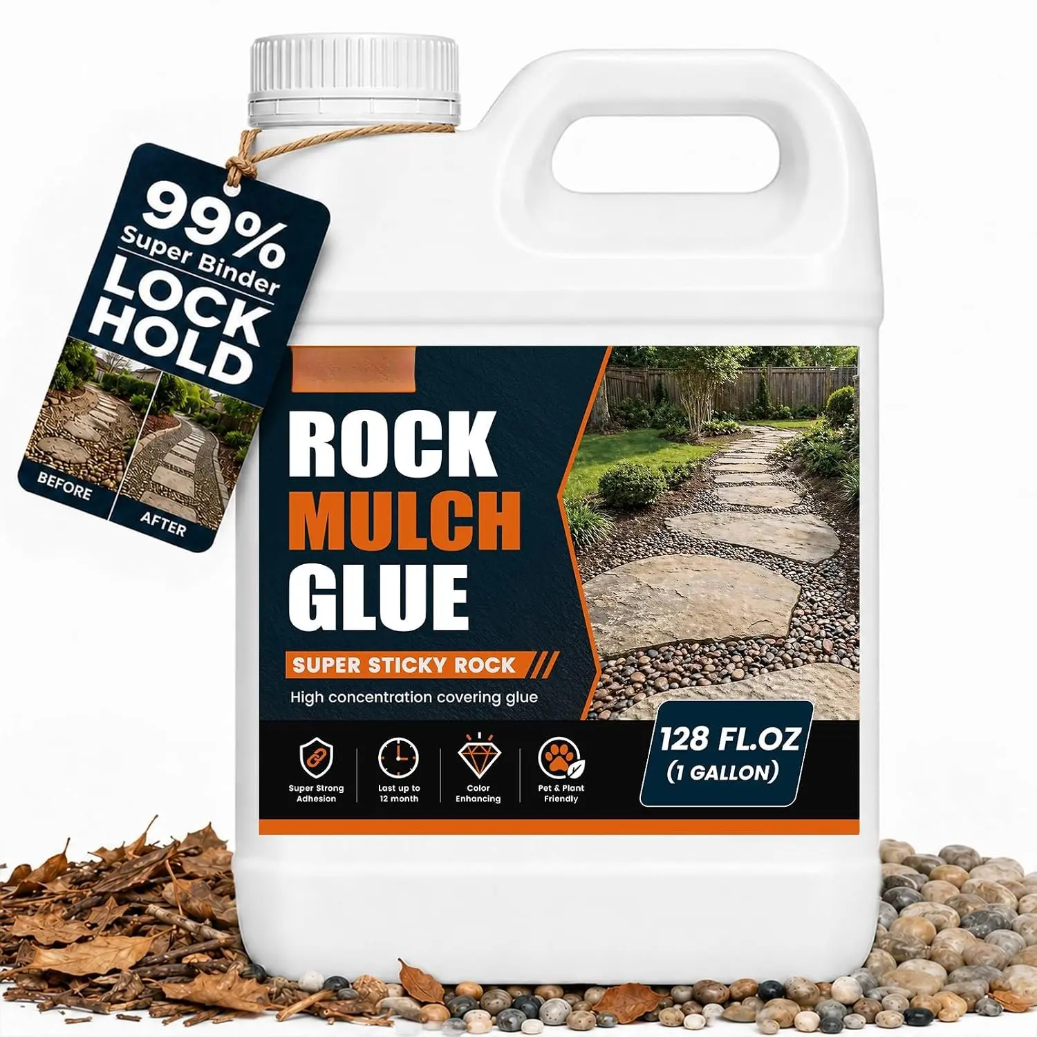 1 Gallon  to Use Mulch Glue for Landscaping,  to  Pea Gravel Glue & Rock Glue for Landscaping,  Permeable & -Safe Landscape Adhesive for Stones, ,128oz