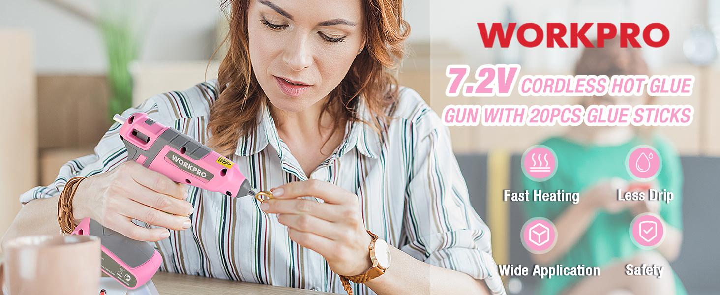 #SpringGlowUp WORKPRO Pink Cordless Hot Melt Glue Gun, 7.2V Rechargeable Fast Preheating Glue Gun Kit with 20 Pc Premium Mini Glue Stick, Automatic-Power-Off Glue Gun for Art, Craft, Decoration - Pink Ribbon #SpringGlowUp WORKPRO Pink Cordless Hot Melt Glue Gun, 7.2V Rechargeable Fast Preheating Glue Gun Kit with 20 Pc Premium Mini Glue Stick, Automatic-Power-Off Glue Gun for Art, Craft, Decoration - Pink Ribbon