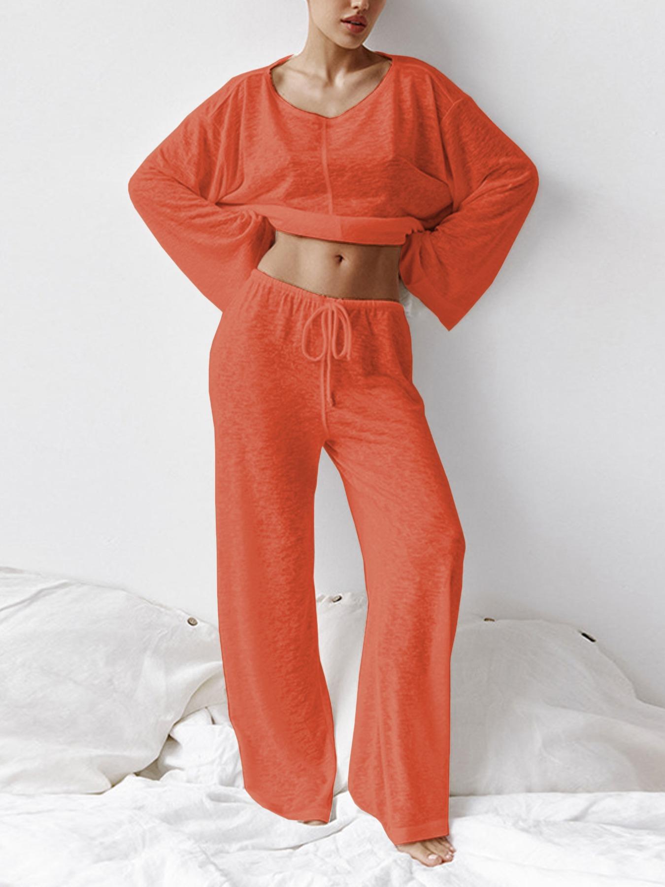 Women's Micro-Transparent Fabric Round Neck Long Sleeve Pants Loose Fit Comfortable Two-Piece Set, Casual Fashion