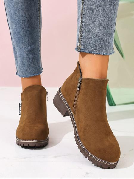 Women's low heel and short boot with side zipper design, high-end solid color design, available in sizes 36-43, stylish and comfortable French-style boots suitable for both autumn and winter wear, suitable for indoor and outdoor use.