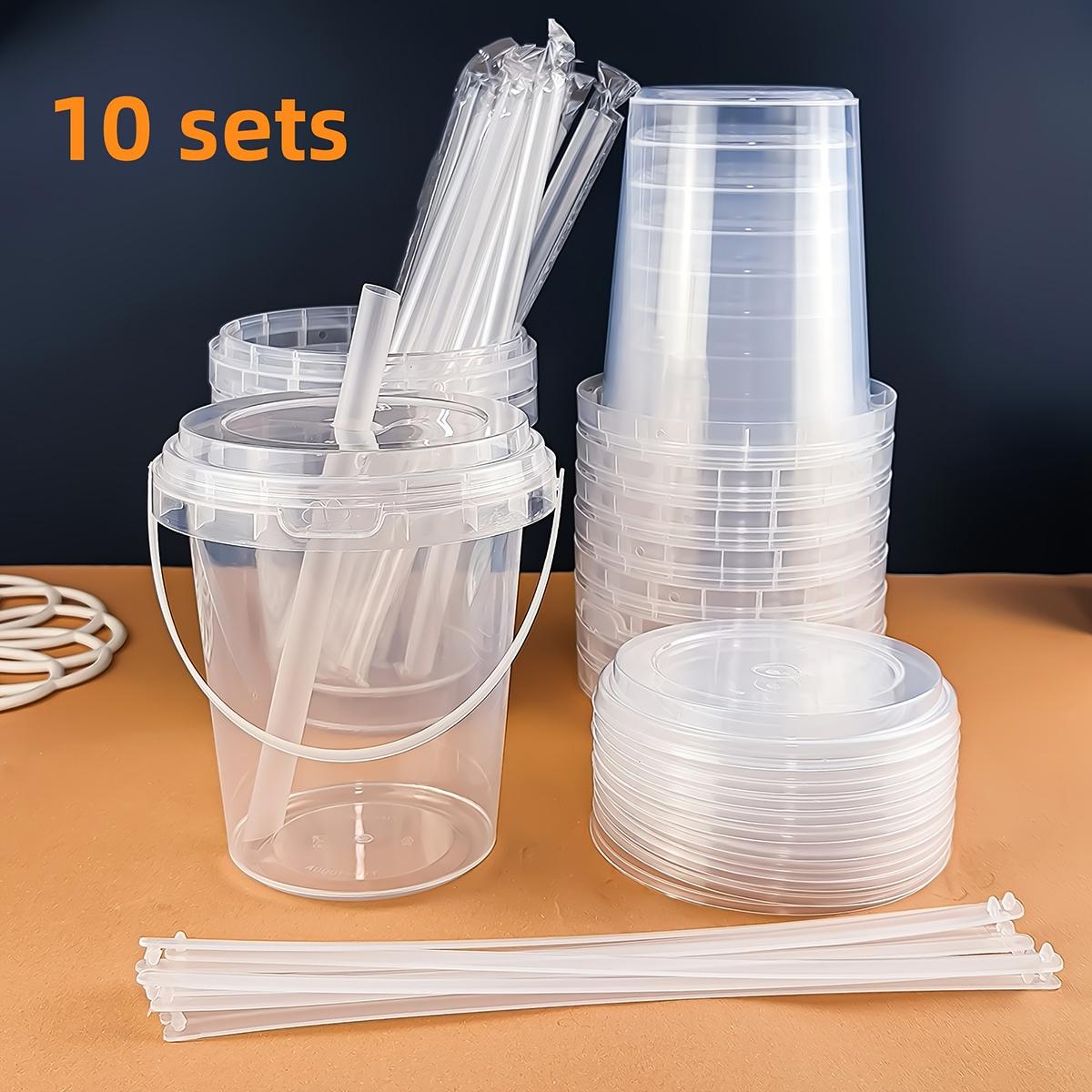 5/10pcs Set 33.81 oz Large plastic cup with lid and straw - reusable, BPA-free drink cup for ice drinks, fruit, ice bucket - ideal for parties, festivals, and everyday use, Plastic Clear Cups #GLOBAL PICKS