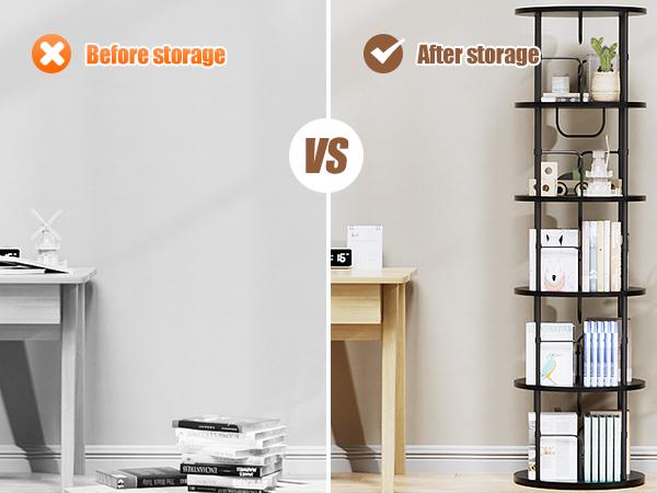 Flycity Rotating 3 Tier to 5 Tier Spinning Bookshelf Tower - 360° Display Unique Round Bookcase for Home Study Office Interior floating shelves Bedroom Flexibility