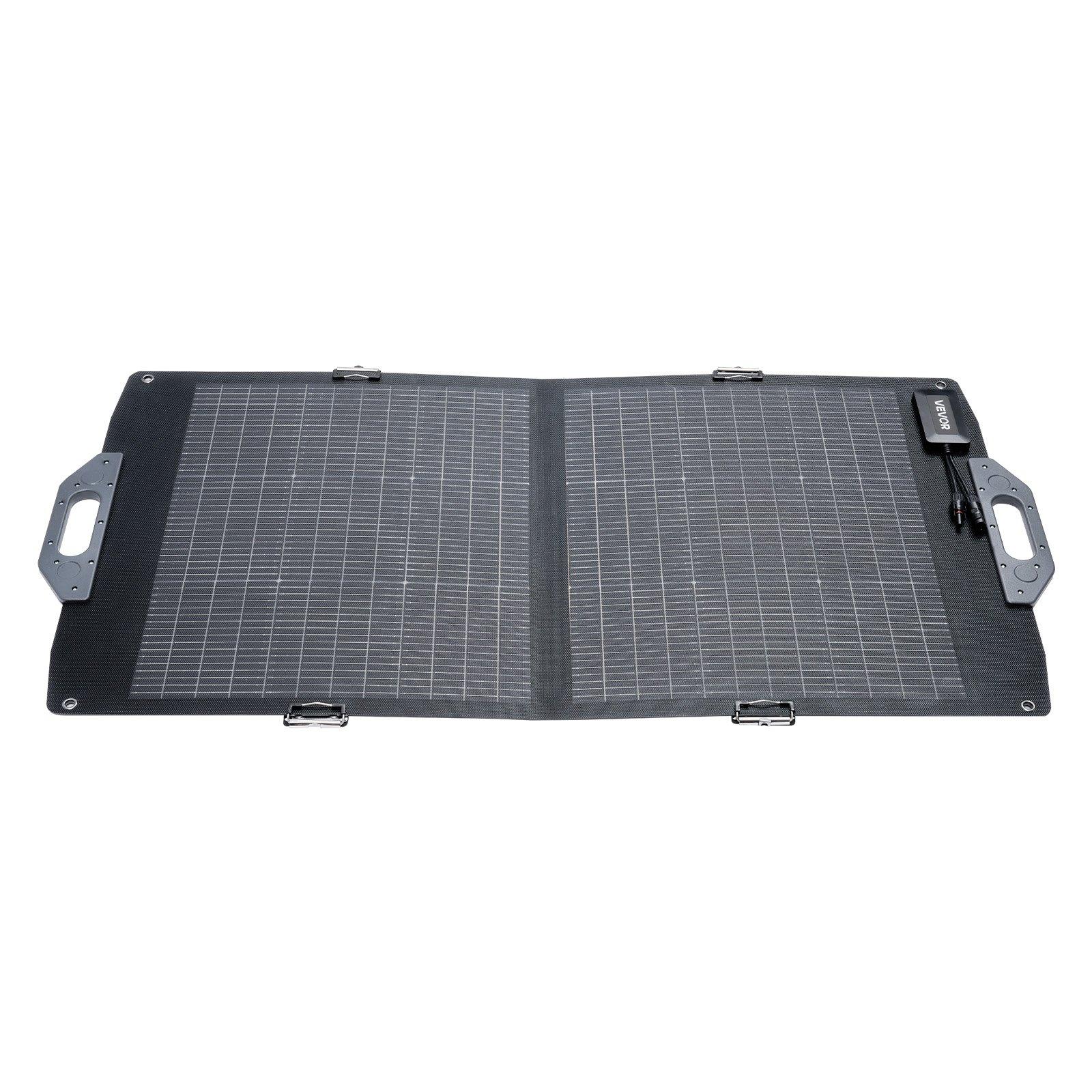 VEVOR 100W Bifacial Solar Panel, 16BB N-Type Foldable Monocrystalline Solar Panel Charger 24 Efficiency, Portable with MC4 Output, USB-A (QC3.0), Type-C DC Ports for Power Stations Camping Hiking