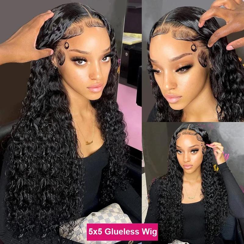 Bling Hair 12-36 Inches Length Deep Wave 6x4 Glueless Wigs Human Remy Hair 180% Density Curly Pre-Plucked 5x5 Lace Closure Wig for Black Women Natural Black Color Wig