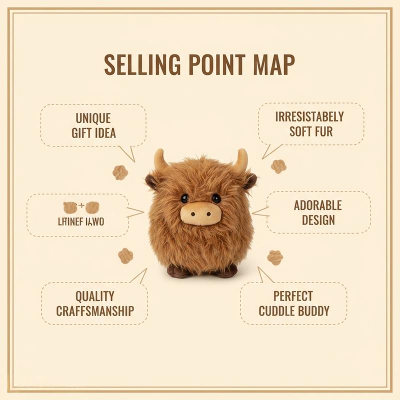 Scruffy Highland Cow Plushie, 8-Inch Fluffy Cuddly Stuffed Animal Toy, Cute and Ugly Aesthetic, Perfect Gift for Animal Lovers, Kids' Gifts