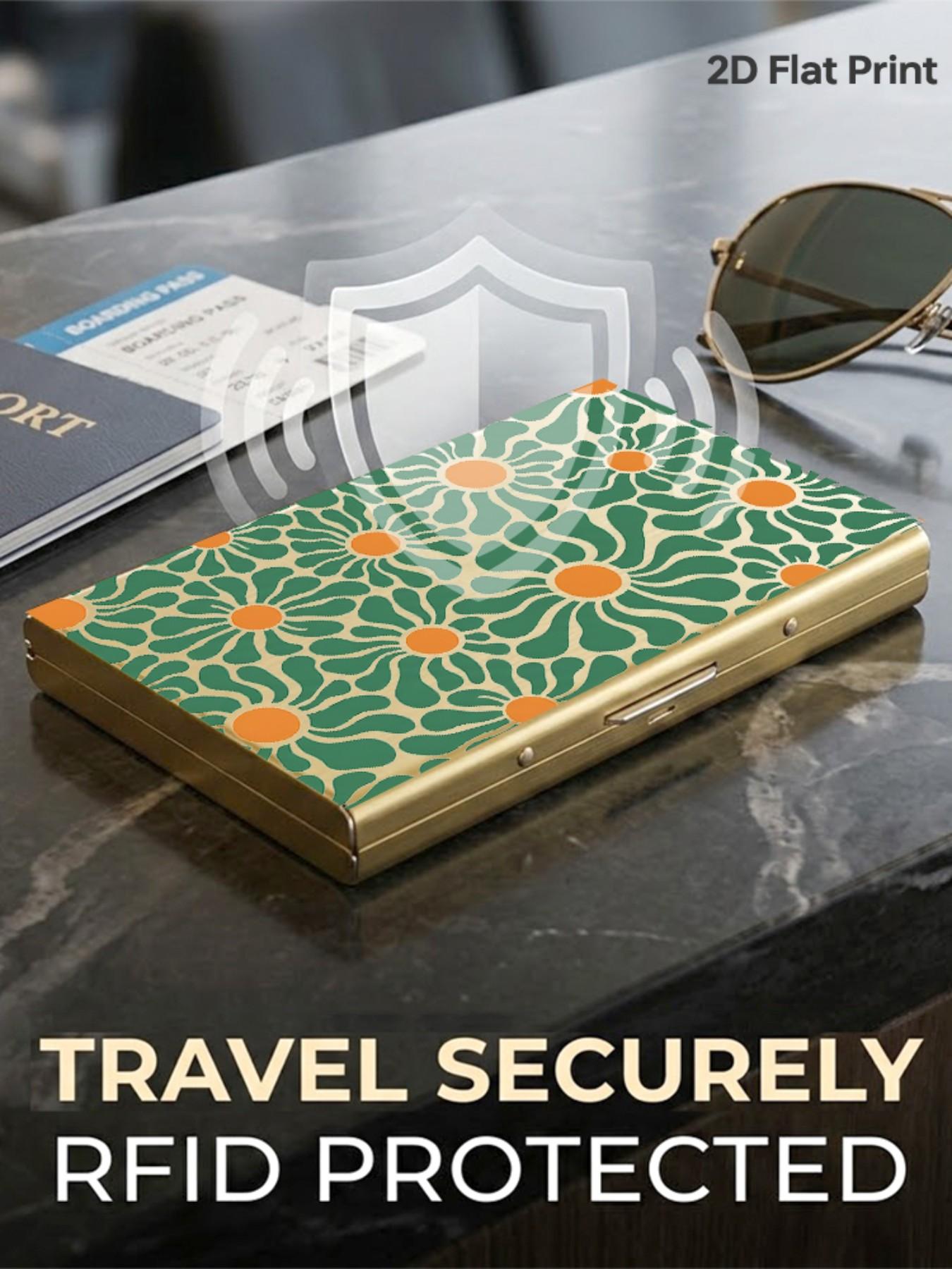 Rfid Anti-Theft Stainless Steel Card Holder, Vintage Daisy Pattern, Slim Wallet for 6 Cards, Unisex Travel & Business Use