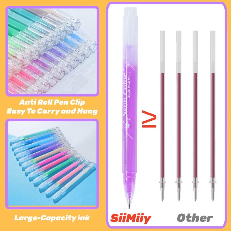 SiiMiiy Multicolor Acrylic Gel Pens, 1.0 mm Fine Point Assorted Colors Acrylic Paint Pens, Acrylic Painting Pen, Drawing Gel Pen for Coloring, Note Taking, Journaling Crafts Art Supplies, No Bleeding