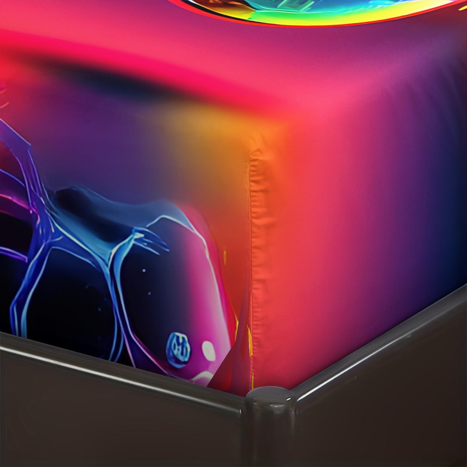 Futuristic, Modern Flair, Energetic Gaming Controller 3pcs Fitted Sheet Set, Flame Neon Effects, Dynamic Vibrant Digital Printed Bedding Set, Comfort Ultra-Fine Fiber Bed Cover, Stylish Energetic Home Decoration, Includes 2 Pillowcases, No Pillow Core