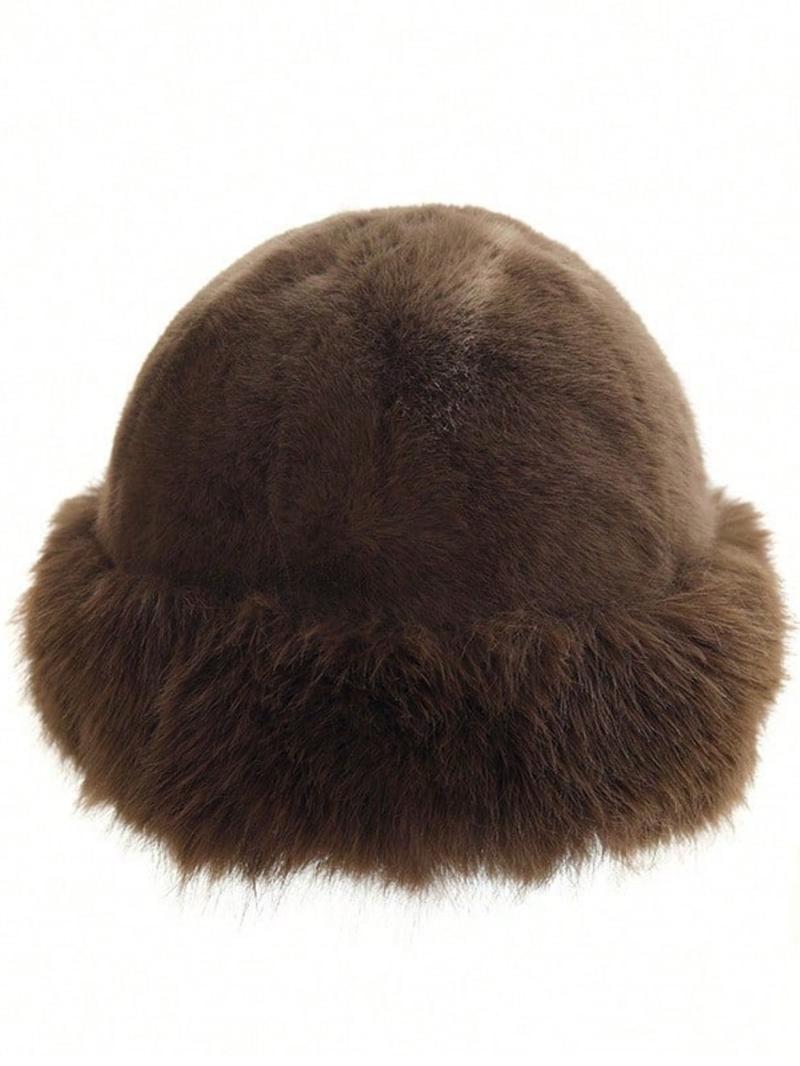 Women's Elegant Solid Color Bucket Hat, 2025 New Style Trendy Fuzzy Warm Hat, Chic All-match Girls Accessories for Fall & Winter Outfit Matching Beanie Fitted