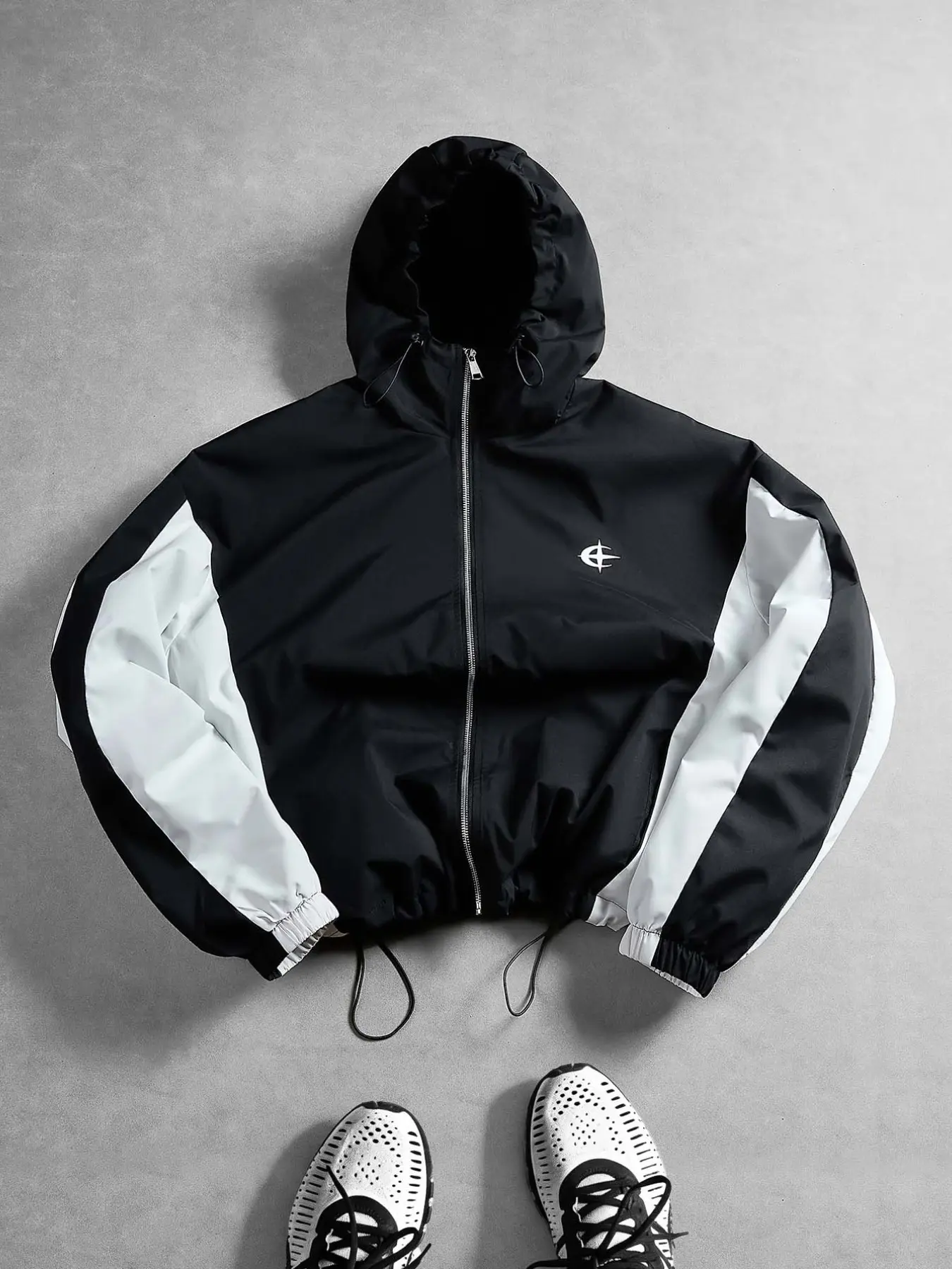 Men's Hooded Jacket Lightweight Breathable Outdoor Sports Coat, Street Running Hiking Windbreaker, Casual Loose-Fit Striped Jacket, Training Jacket