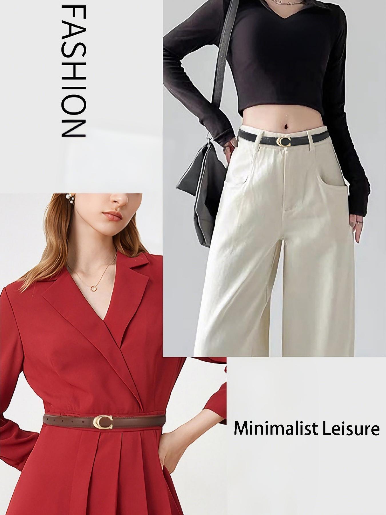 2pcs Women's New Fashion Belt, C-Shaped Alloy Buckle Design, Casual Thin Waistband, Skinny Belts, Casual Trendy Waistband, Suitable for Jeans, Suits, Dresses