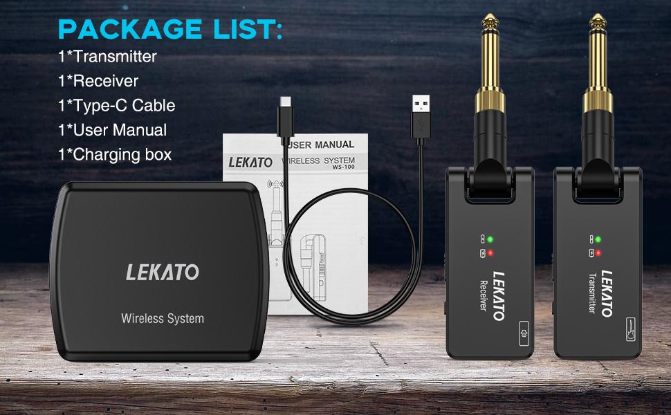 【Limited-Time Discounts】LEKATO WS-100 2.4Ghz Wireless Guitar System, with Charging Box, Rechargeable Wireless Guitar Transmitter Receiver, Wireless Audio for Electric Guitar Bass, Essential for Professional Guitarists,for Music Lovers