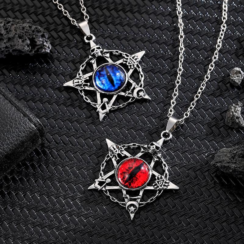 Pentagram shape Devil's Eye Pendant Necklace For Men And Women Punk Retro Non Adjustable Metal Collar  ing Jewelry Gifts