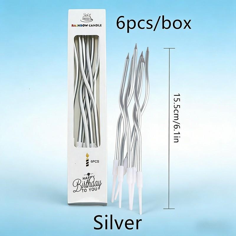 6Pcs/Box Spiral Twisted Birthday Cake Candles - Curved Gold/Silver Metallic Cake Toppers, Elegant Arch Candles for Birthdays, Weddings, Festivals & Party Decorations