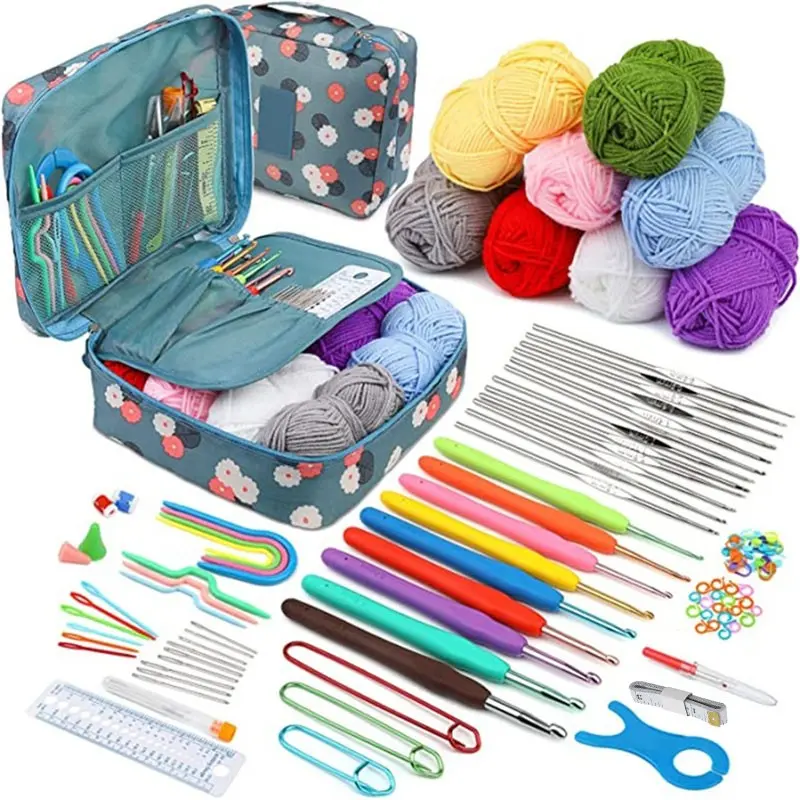 Crochet Kit for Beginners, Complete Crochet Hook Set with Yarn, Crochet Tools, Portable & Ergonomic Design, Ideal for DIY Knitting Enthusiasts
