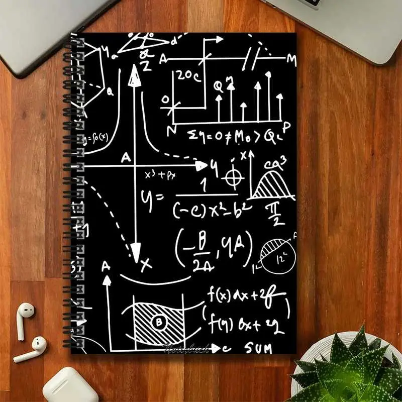 A spiral-bound notebook with mathematical and scientific formulas, a great companion for work and study, extremely practical for recording inspiration and plans. Its unique cover highlights individuality, making it suitable for journaling, daily planning,