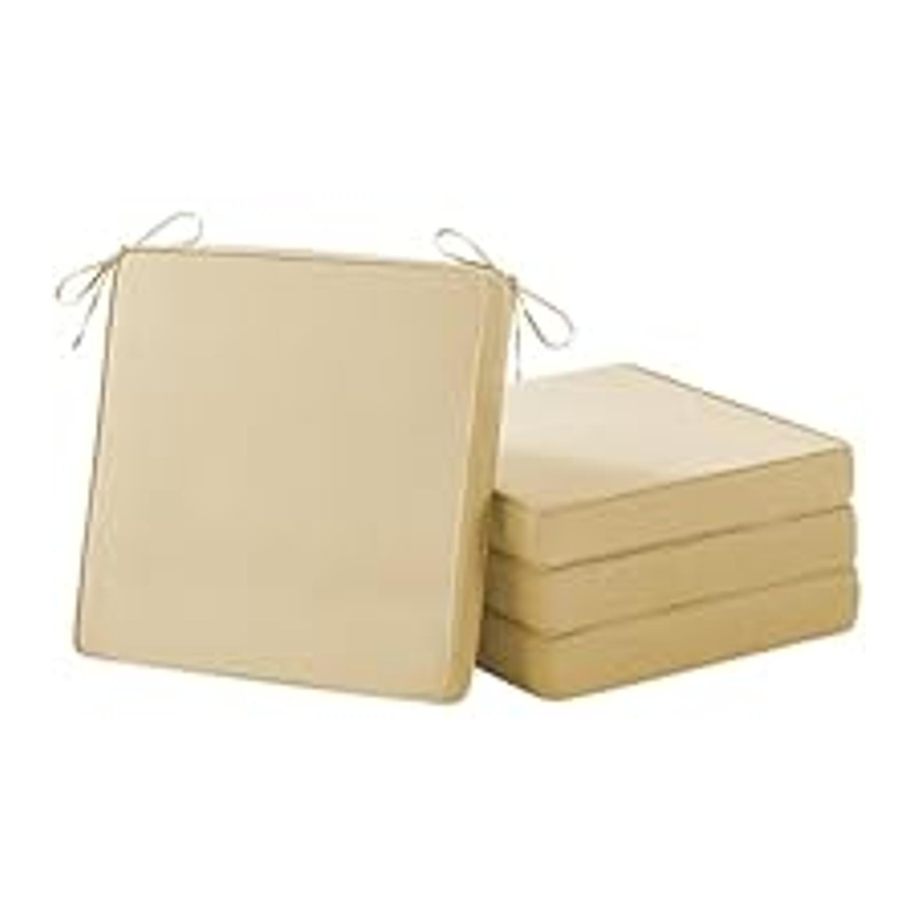 Chair Cushions, Memory Foam Dining Chair Cushions, Tufted Indoor Chair Pads, Set of 4, 16.5' x 16.5' x 3.5', Beige