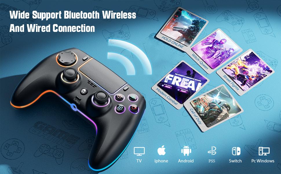 JORREP Anti-Drift PS5 Pro Wireless Controller with 7 RGB Colors Lighting Dual Vibration Turbo 6 Axis Gyro Sensor Programmable Headset Jack for PS5 Pro PC MAC iOS Android10 Steam Deck Remote Joystick Colorful