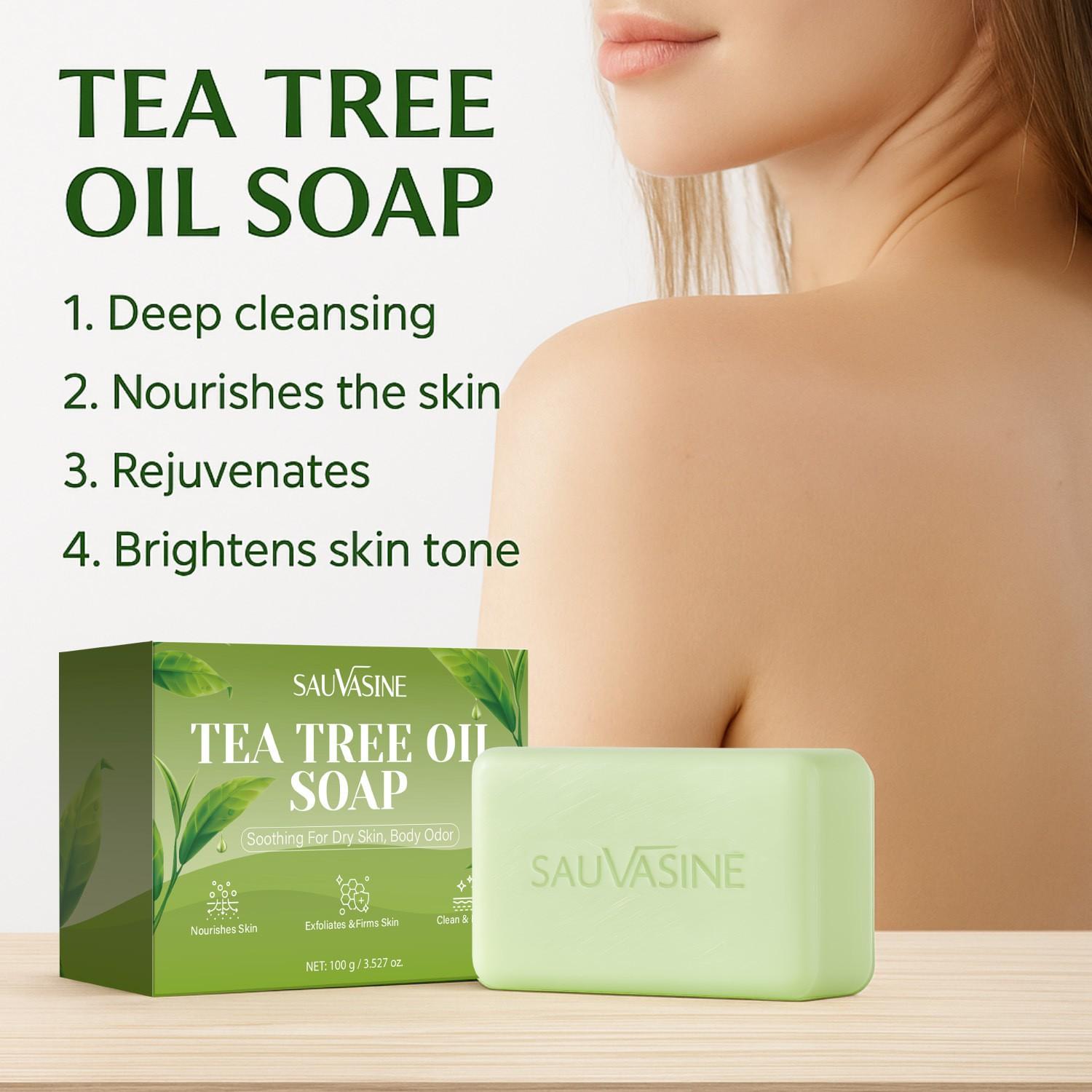 2PCS Tea Tree Leaf Soaps + Bath Sponge Set Tea Tree Soap Bar for Face & Body, Antifungal Soap with Tea Tree Oil, Antibacterial Bar Soap for Fungus, Ringworm, Acne