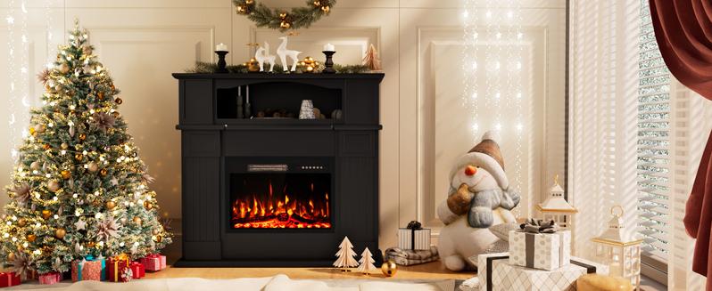 PUKAMI 43" Electric Fireplace with Mantel, Wooden Black Electric Fireplace Surround with Mantel, Freestanding Faux 23" Fireplace Insert for Living Room with Remote Control, Adjustment 3D Led Flame PUKAMI 43" Electric Fireplace with Mantel, Wooden Black Electric Fireplace Surround with Mantel, Freestanding Faux 23" Fireplace Insert for Living Room with Remote Control, Adjustment 3D Led Flame