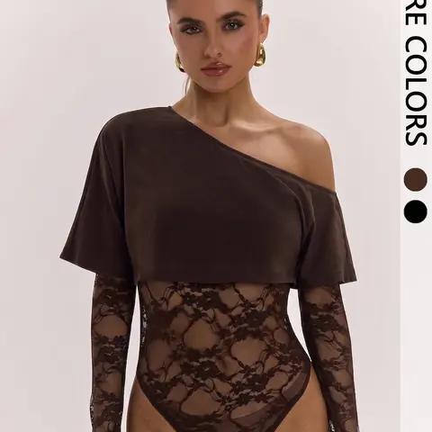 Women's Off Shoulder Crop Top + Sheer Lace, Chic Layering Outfit for Party Daily Wear, Going Out Bodysuit