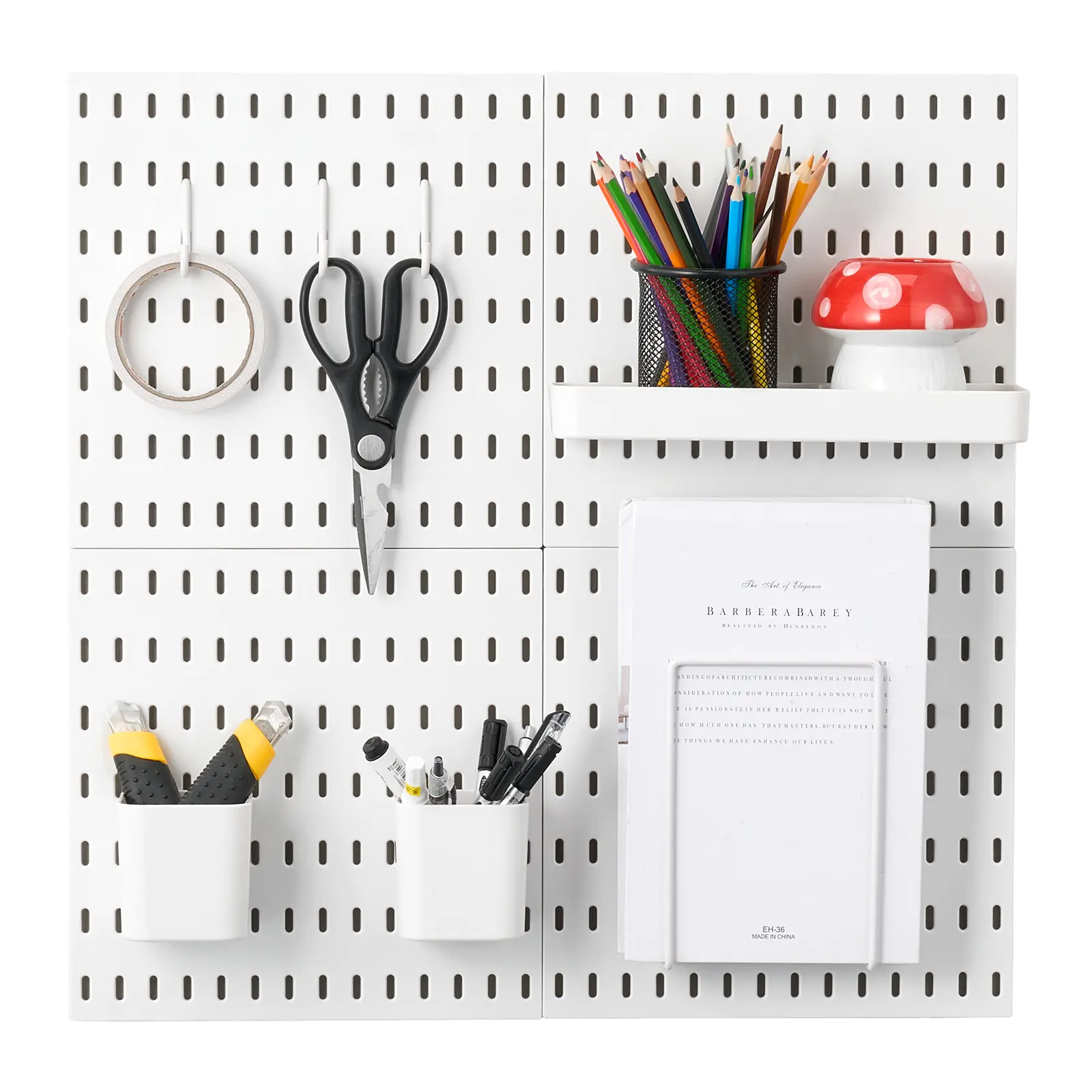 Pegboard Combination Kit, 11" x 11" Plastic Pegboard, 4 Panels, Peg Board Wall Organizer Kit with Accessories, for Garage Tool Storage Kitchen Living Room Craft Room Office Bathroom Home