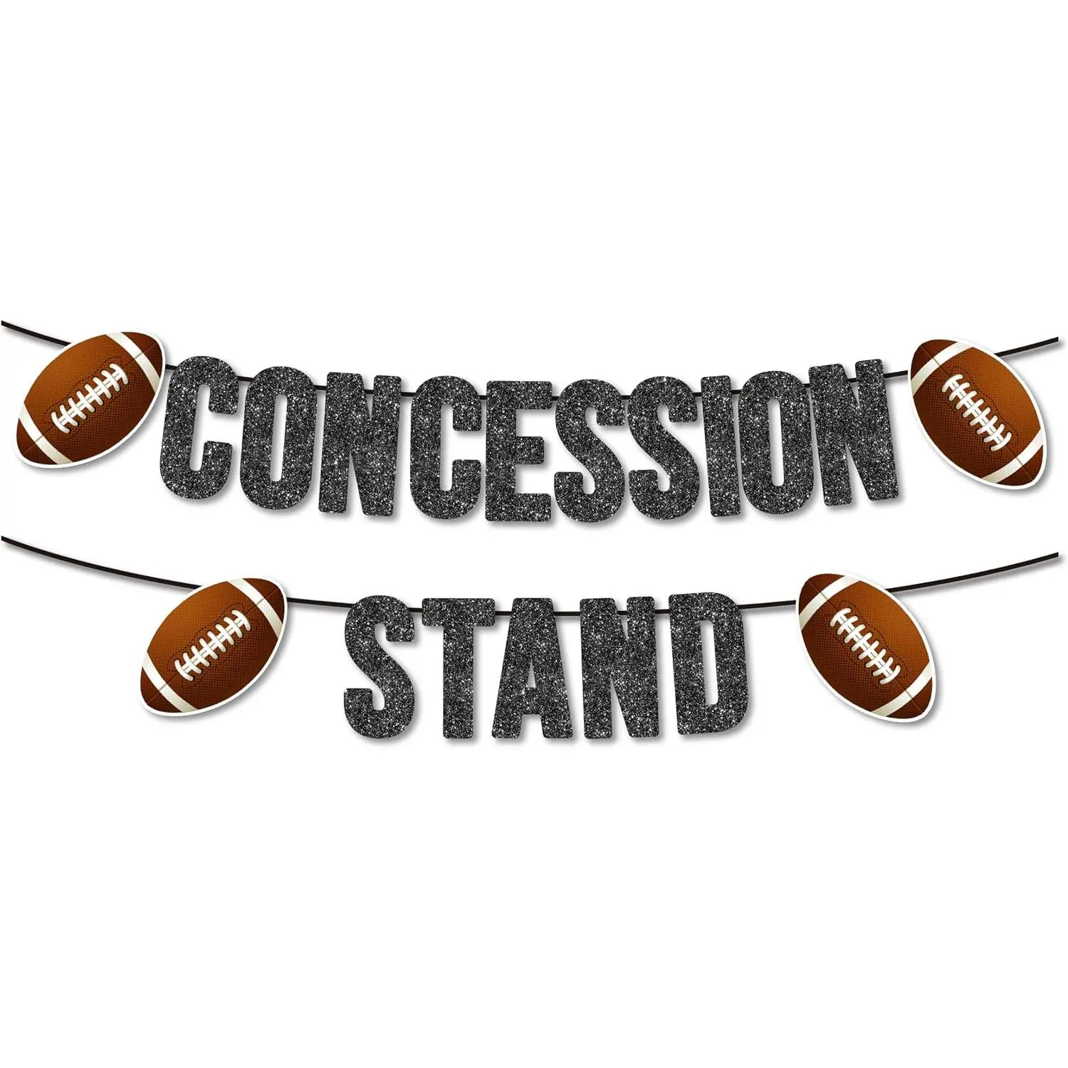 Pre-Strung Concession Stand Football Banner - Football 1st/First Birthday Decoration, Black Glitter