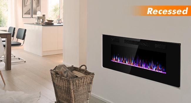 KISSAIR Electric Fireplace Insert: Touchscreen & Remote Control, Overheat Protection, 12 Flame/LED Bed Colors (Auto-Dimming), Ultra-Thin & Quiet Sleep Mode