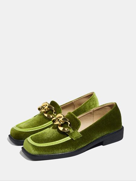 Women's Velvet Thick Sole Flat Square Toe Loafers, Retro Style Fall Fashion Shoes, Comfortable Slip-On Design for Daily Wear