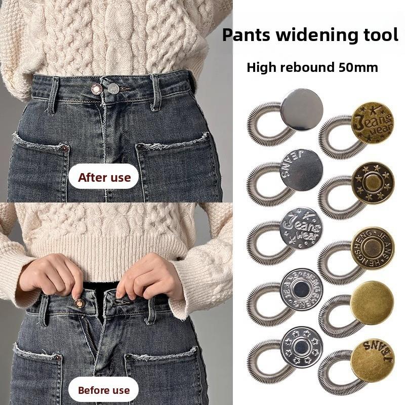 Spring Waist Extender Metal Buckle, Invisible Pants Waist Adjuster, No Sewing, Detachable, Adjustable Extension Clip, Easy to Use