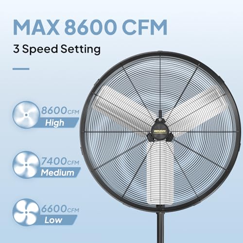 ROVSUN 30'' Industrial Heavy Duty Standing Fan, 8600CFM High Velocity Pedestal Fan with One-touch Oscillating Function, Adjustable Height, for Shop, Workshop, Garage, UL Listed, Black, 220W