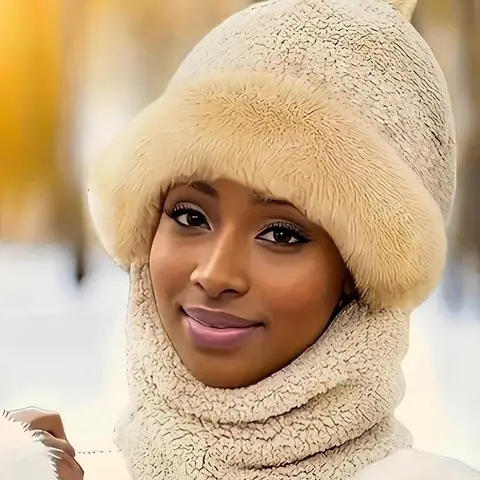 Women's Cute Solid Beanie Hat with Scarf, Knitted Winter Hat, Thickened Warm Hat for Fall & Winter, Fashion Accessories for Women & Girls, Knitting Warm Hat