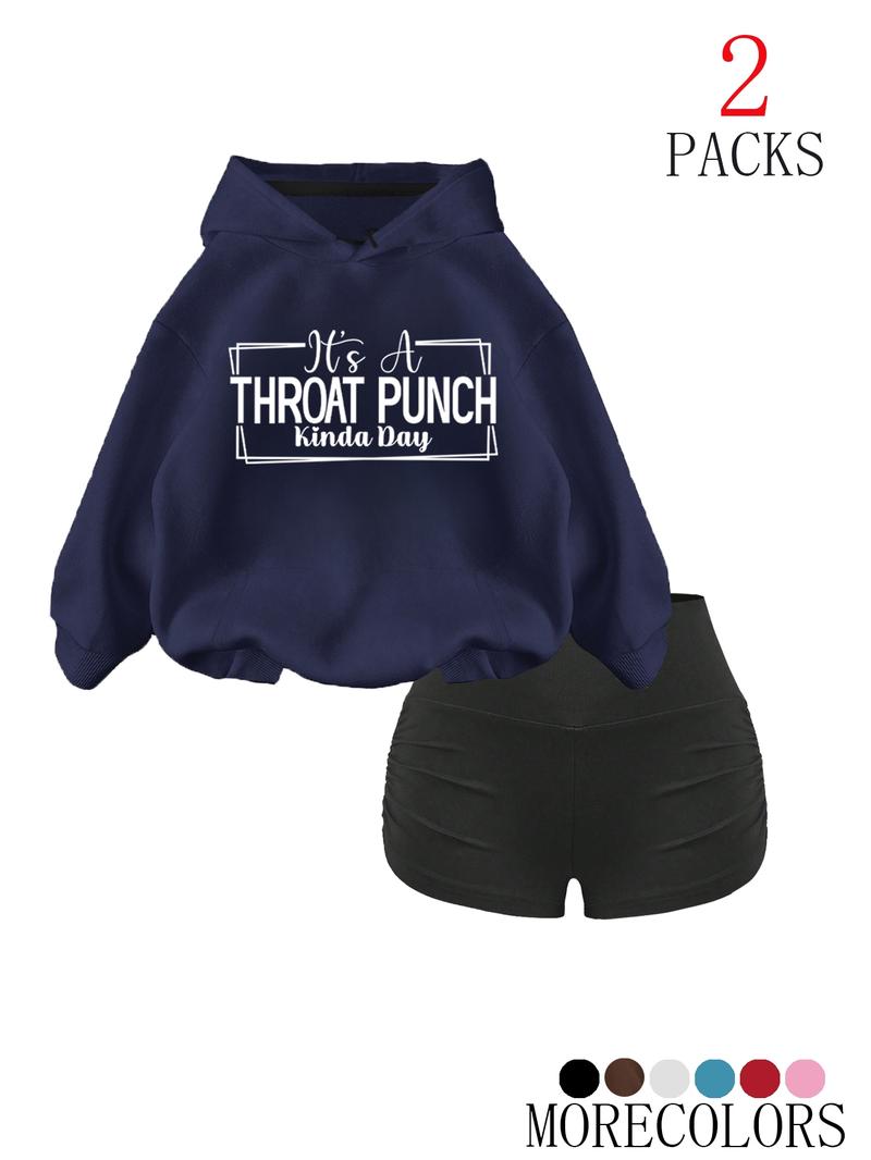 Cool Hoodie Set with High-Waisted Ruched Shorts, Loose Fit, Soft Fabric, Perfect for Fall & Winter, School & Club Wear