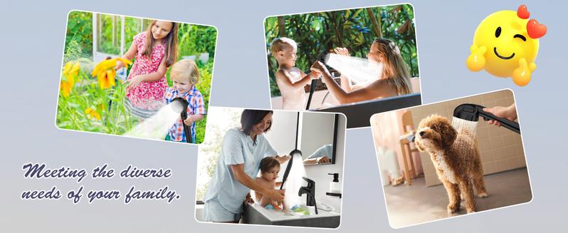 Sink Hose Attachment for Faucet with 5 Adapters, Tub Faucet Sprayer Attachment, 3 Spray Modes Shower Head with ON/OFF Button, Filtered Shower Sprayer Attachment for Tub Faucet