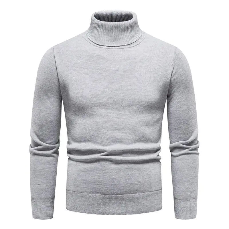 Men's Casual Warm Slightly Stretchable Turtleneck Soft Grey Knit Sweater, Comfortable for Autumn and Winter Daily Wear