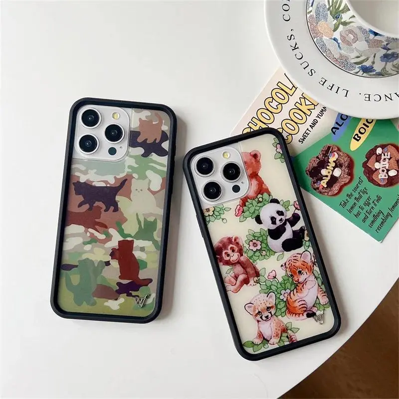 Wildflower WF 3D Metal Cartoon Smartphone Case for iPhone 12-17 Pro/Plus,AIR - Slim, Stylish, Lightweight 2-Piece Acrylic Jelly Cover with Cute Designs (Panda, Devil, Dolphin, Black Cat, Lucky) - DIY Sticker-Ready Protection Accessories, Cute Accessories