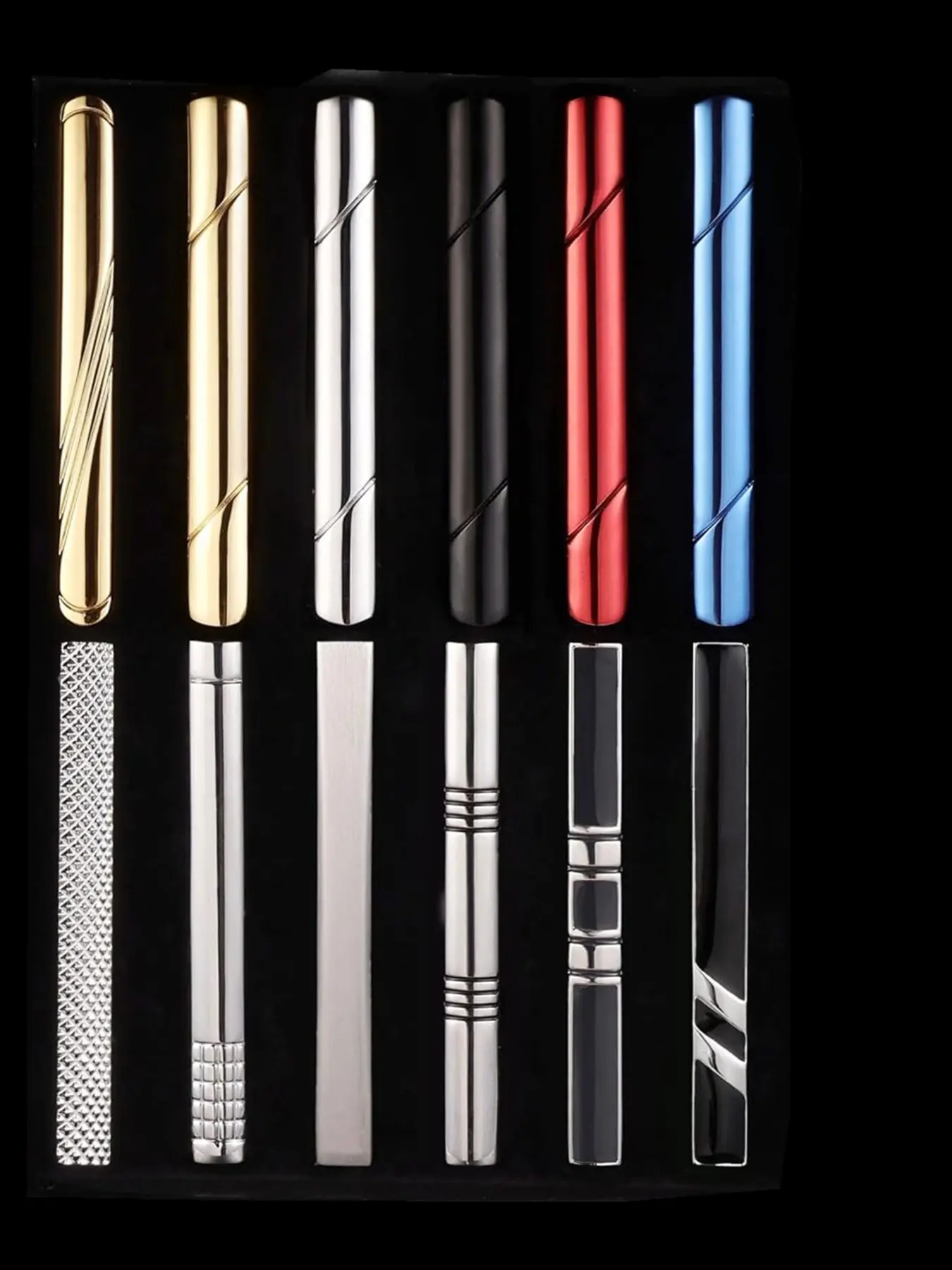 12 Pcs Tie Clips for Men, Guys, Classic Tie Bar Clip Set, Regular Ties Necktie Pinch Clips, Wedding Anniversary Business Luxury Box