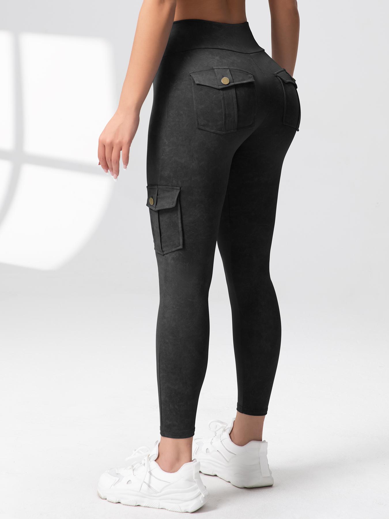 CHRLEISURE 2PCS Cargo Pants Workout Cargo Leggings with Four Pockets For Women Gym Yoga High Waist Leggings