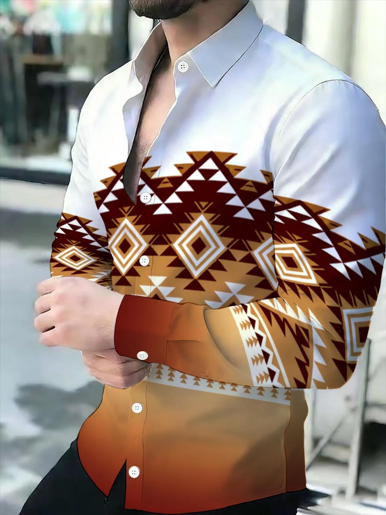 White & Orange Gradient Indian Totem Men's Stylish Shirt