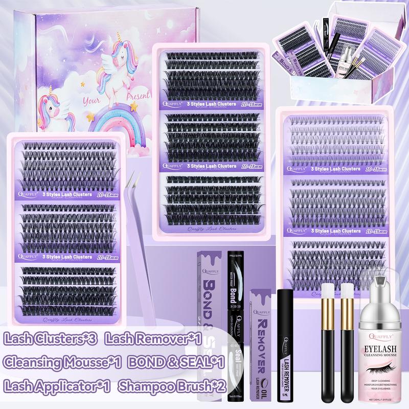 Eyelash Extension Kit, 870 Cluster 10-100D D Curl 10-18mm DIY Eyelash Extension Kit with 3 Trays Of Lashes, Lash Bond & Seal, Lash Remover, Cleansing Mousse, 2 Cleansing Brushes, Lash Tweezer, Cosmetic