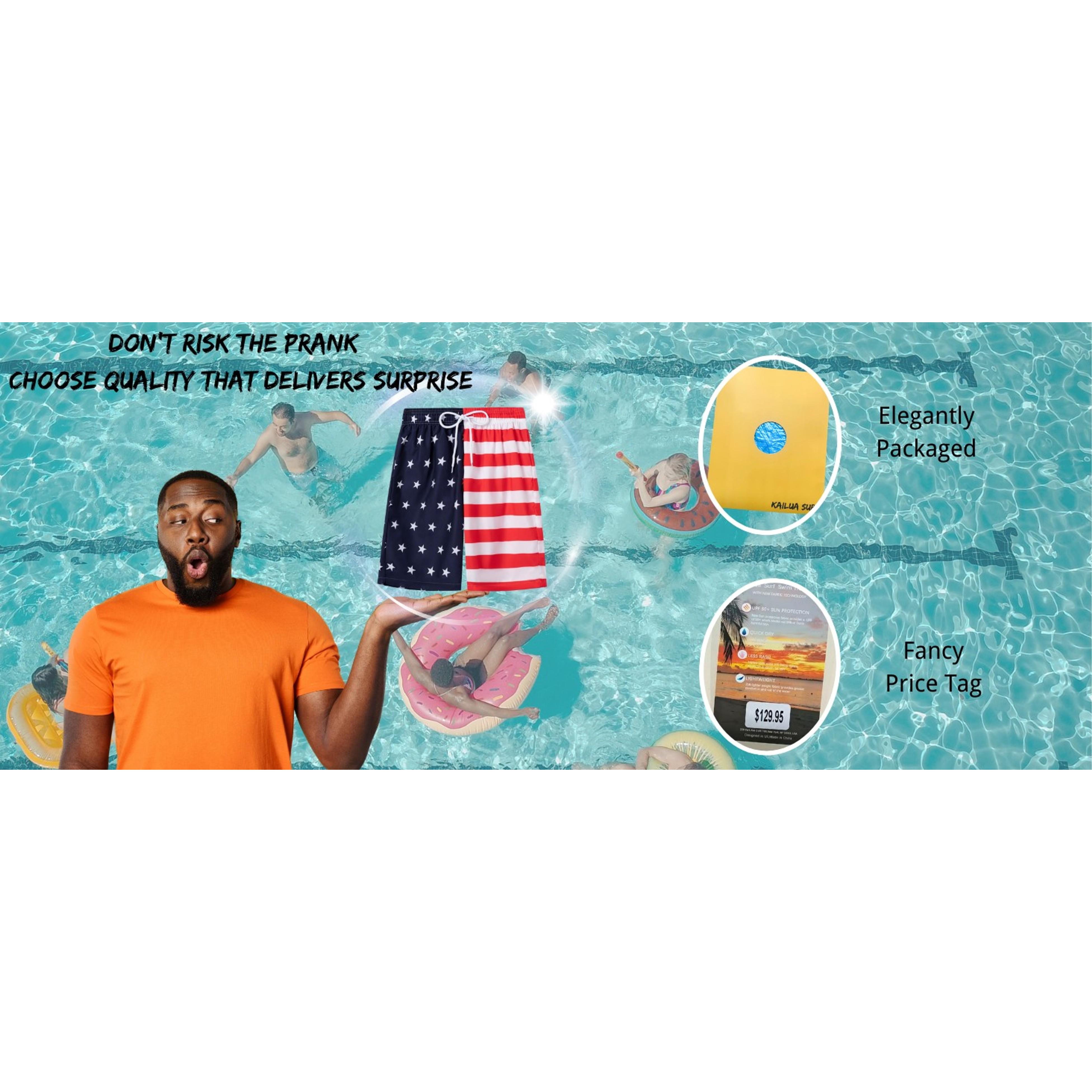 Mens Drawstring Dissolving Swim Trunks - Funny Prank Shorts Cut Bathing Suit, Single Pair Bachelor Beach Party Gag Gift for Brother